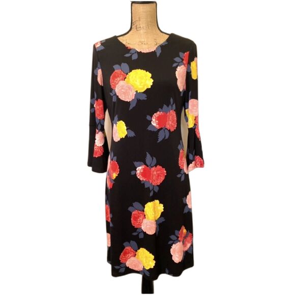 Tommy Hilfiger Bell‎ Sleeve Cocktail Dress Black Multicolor Floral Spring Size 6 - Picture 1 of 7